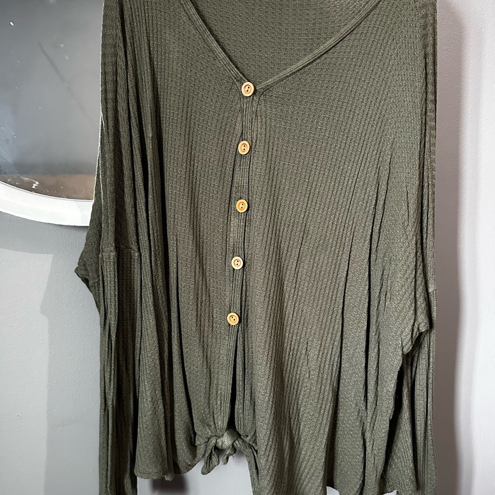 Olive Button-Down Women's Top